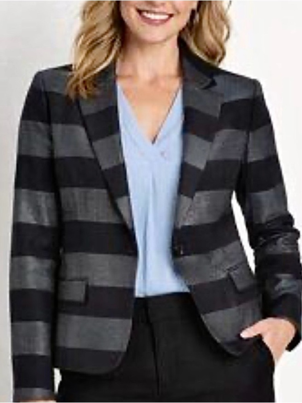 Navy Blue Striped Blazer